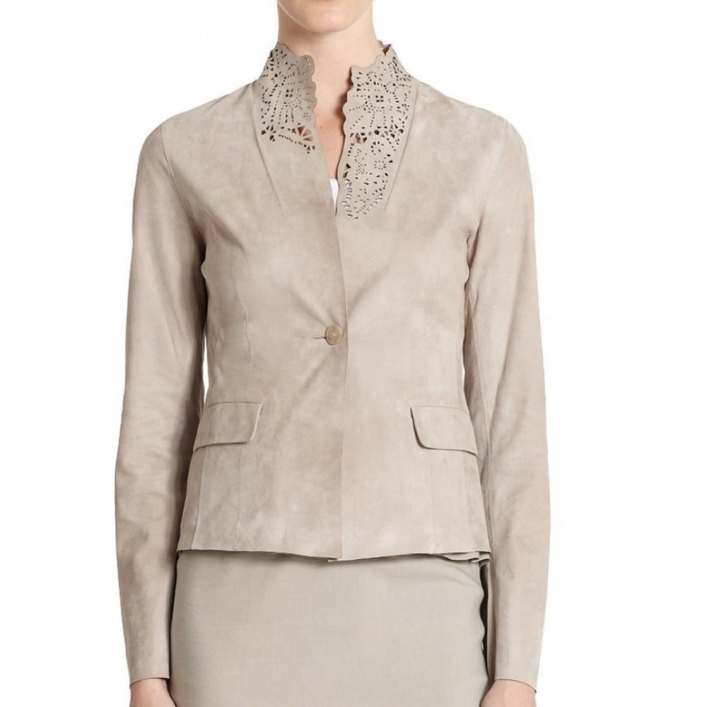 Elie Tahari Suede Marielle Eyelet jacket